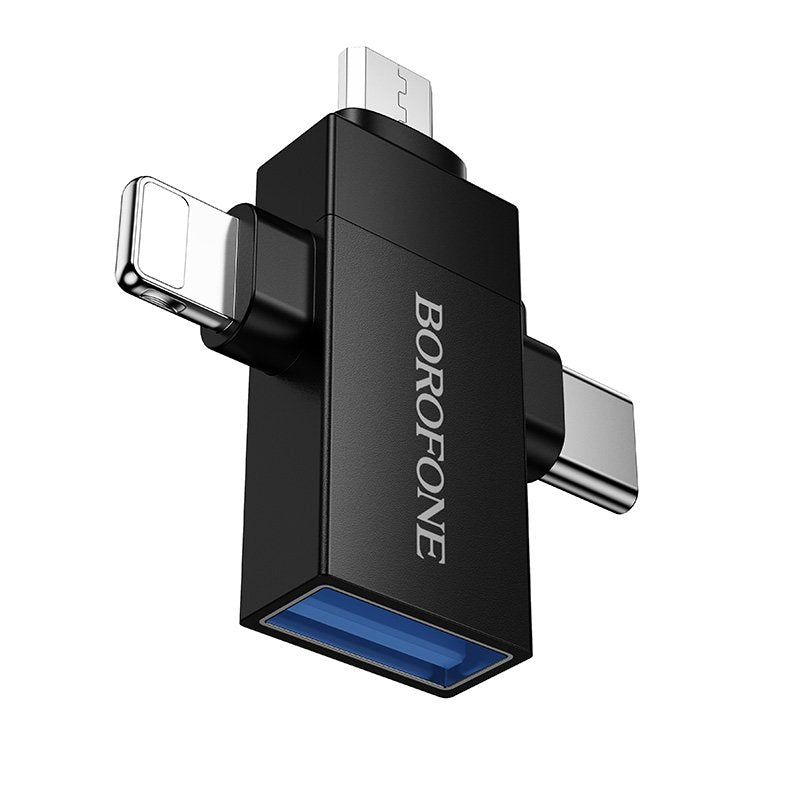 Borofone BV26D Lightning Male/Type C Male/Micro Male to USB A female USB 2.0 3 in 1 Adapter Converter Borofone BV26D Lightning Male/Type C Male/Micro Male to USB A female USB 2.0 3 in 1 Adapter Converter